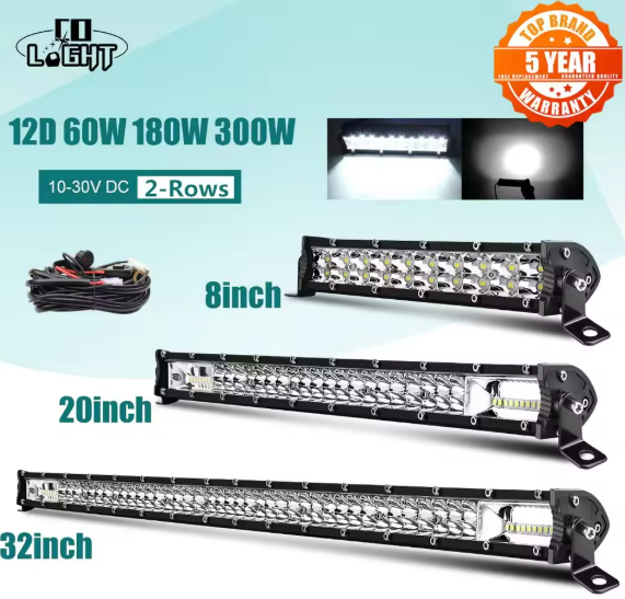 CO LIGHT Super Slim 12D 8" 20" 32" LED Bar Spot Flood Beam LED Light Bar for Tractor Boat Offroad 4WD 4x4 Trucks SUV ATV 12V 24V